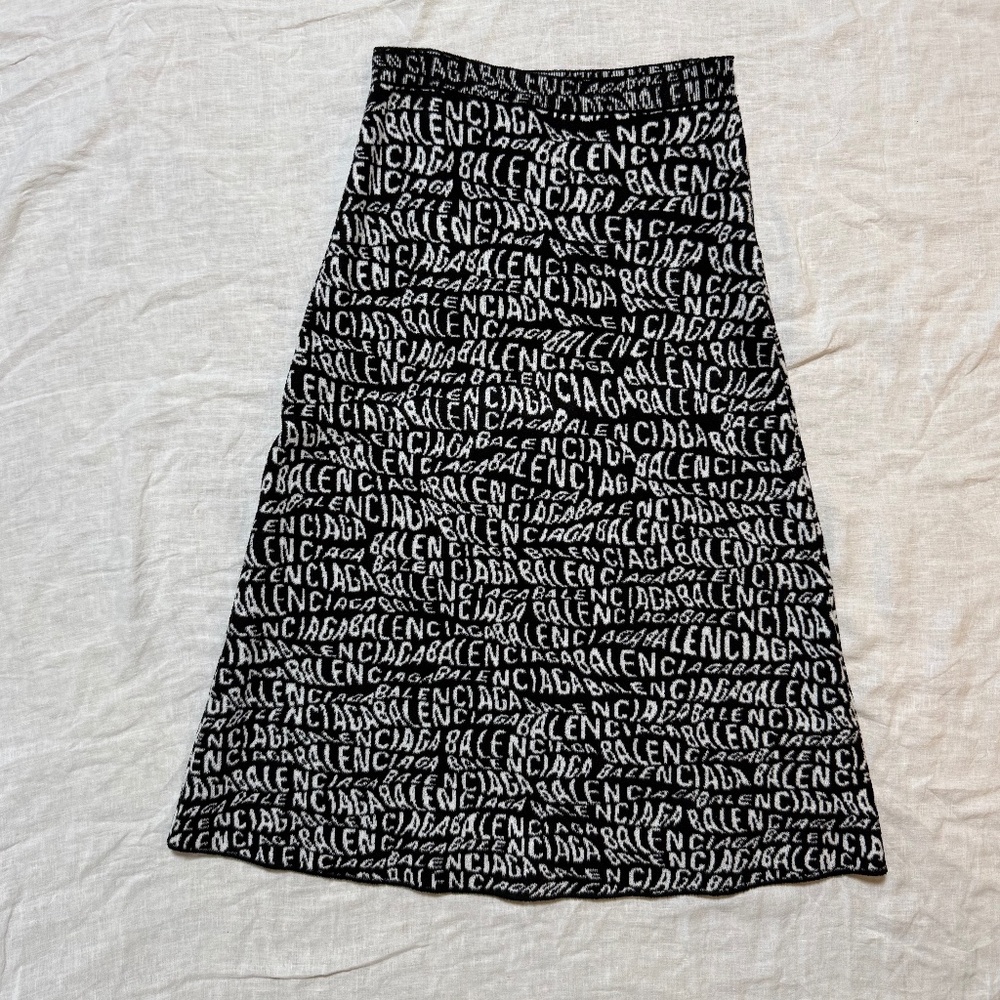 Balenciaga All-Over Logo Knit Skirt NWT